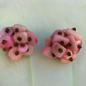 Vintage Shades of Pink shell Earrings clip back